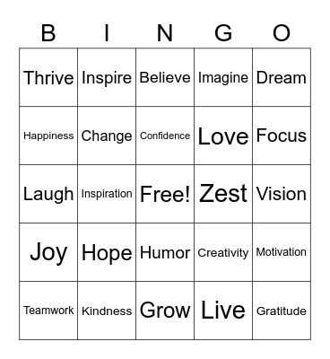 Thrive Inspiration Bingo Card