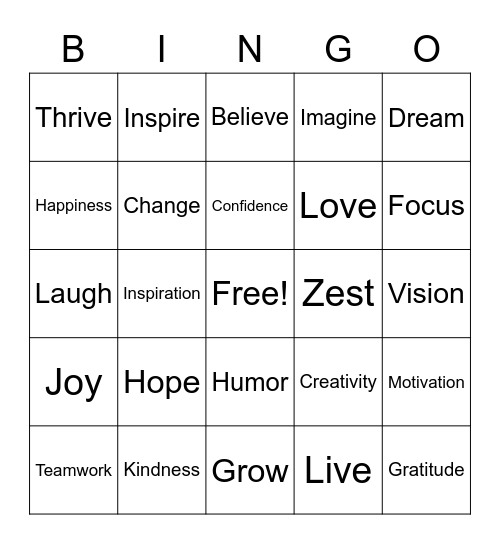 Thrive Inspiration Bingo Card