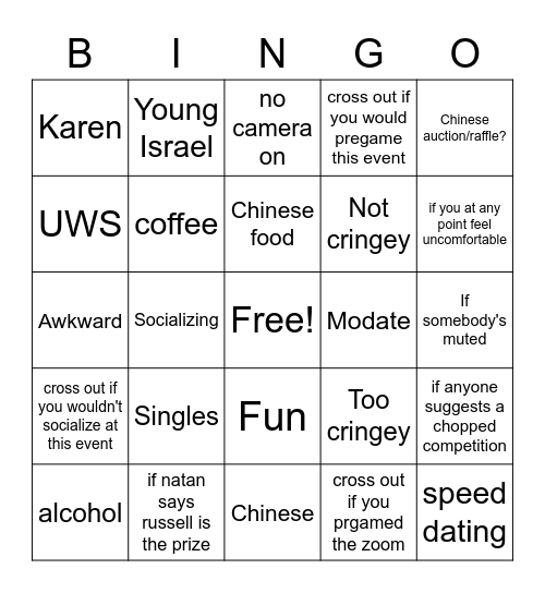 MODATE USW SINGLES Bingo Card