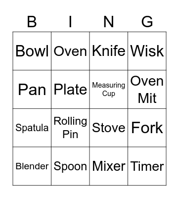 Cooking Bingo! Bingo Card