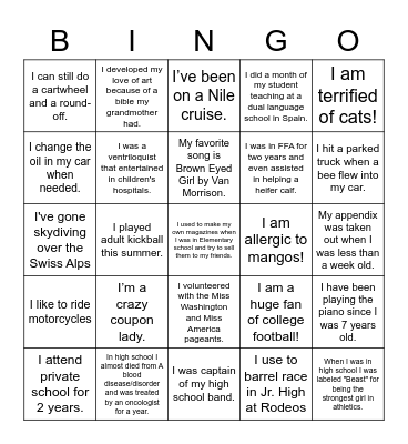 Shorthorn Staff Bingo Card