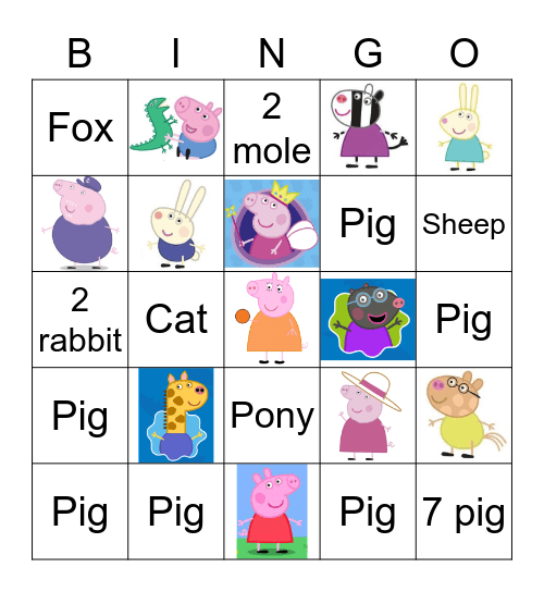 Peppa Pig Bingo Card