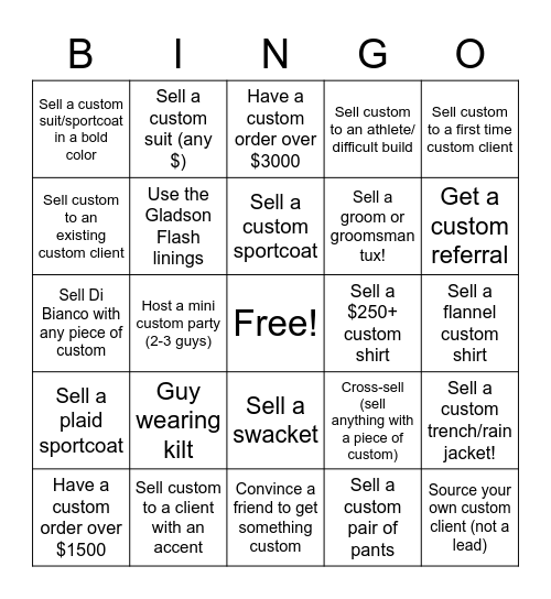 CUSTOM CONTEST Bingo Card