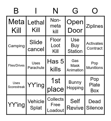 Warzone Bingo Card