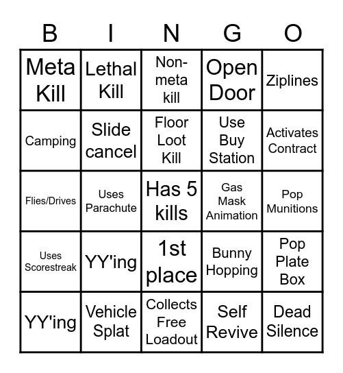 Warzone Bingo Card