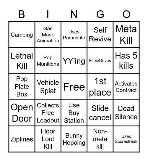 Warzone Bingo Card