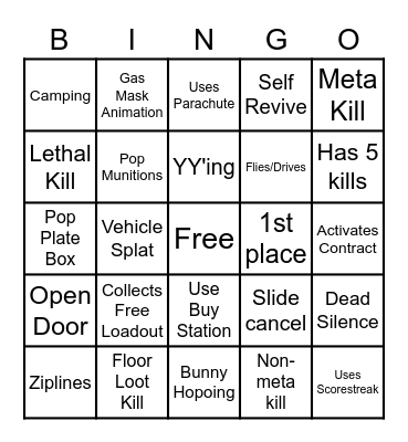 Warzone Bingo Fun Bingo Card