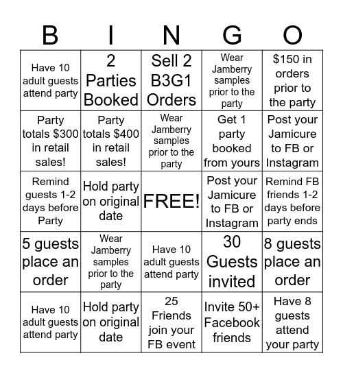 Hostess BINGO Card