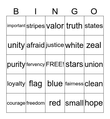 USA-Vocabularies Bingo Card