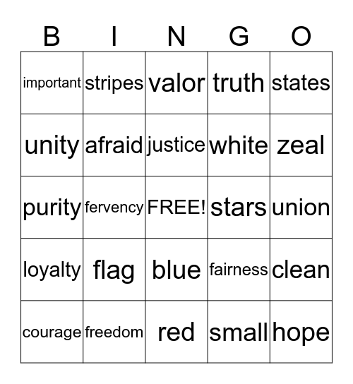 USA-Vocabularies Bingo Card