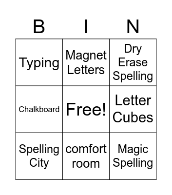 Spelling Bingo Card