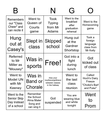 Reunion Bingo Card