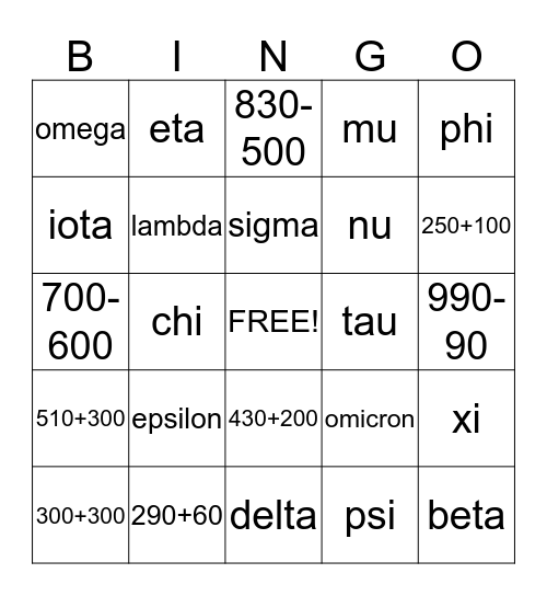 Matemaatika Bingo Card