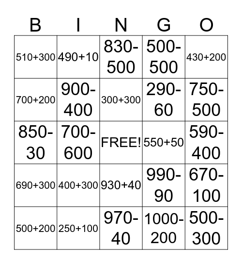 Matemaatika  Bingo Card