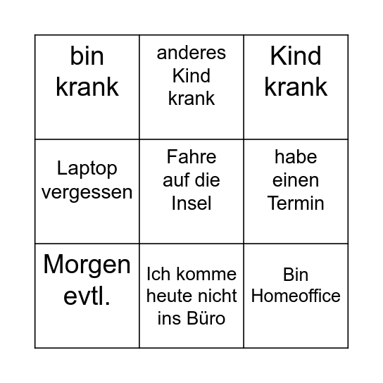 Christian's Ausreden Bingo Card