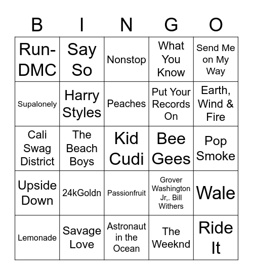 Tik Tok Hits Bingo Card