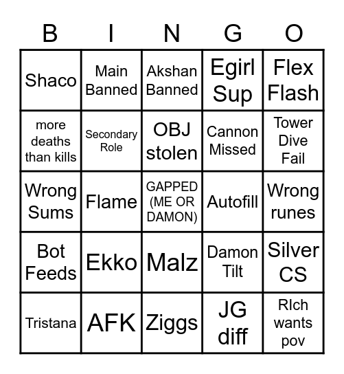 League Bingo Card