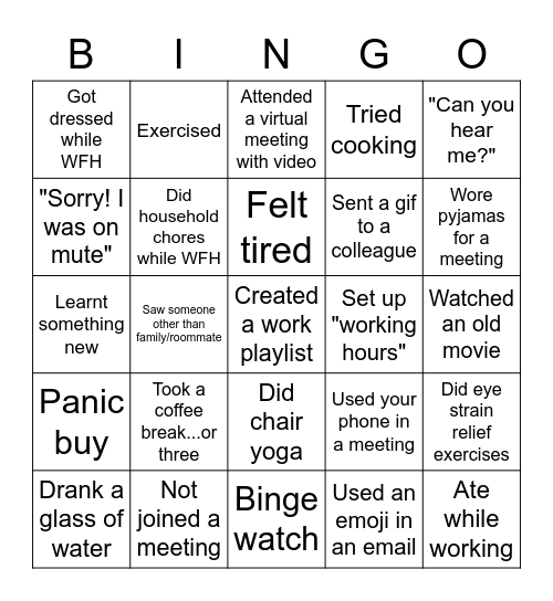 Lockdown Bingo! Bingo Card