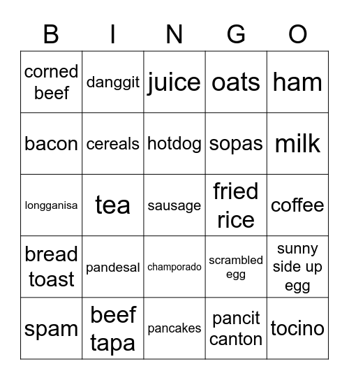 Breakfast Bingo Card