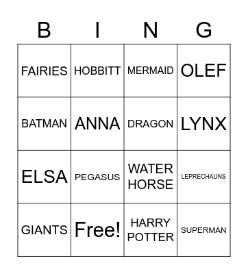 MAGICAL/MYTHICAL CREATURES Bingo Card