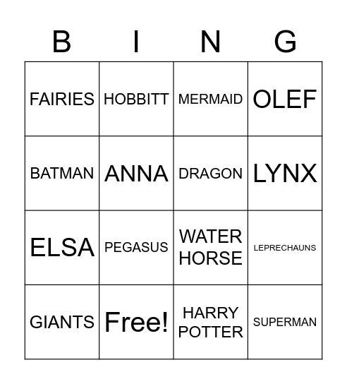 MAGICAL/MYTHICAL CREATURES Bingo Card