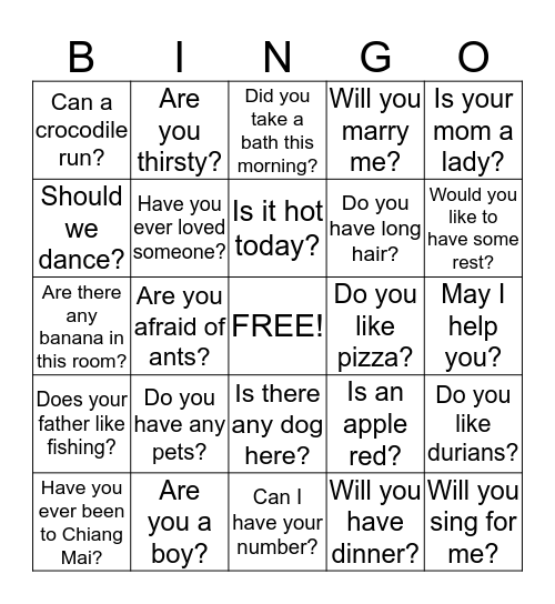 Kru Stamp Summer Camp Bingo Card