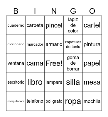 Articulos de la casa y la escuela Bingo Card