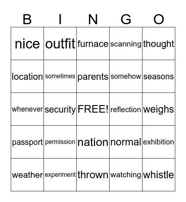 Untitled Bingo Card