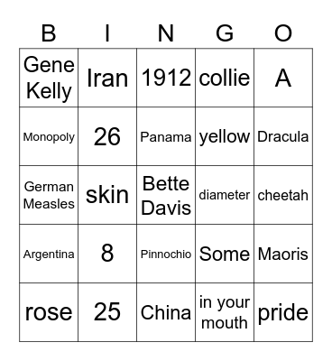 QUIZ Bingo Card