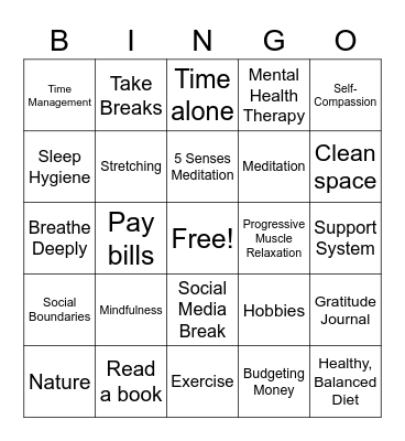 Self-Care Bingo Card