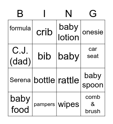 Baby Jones Bingo Card