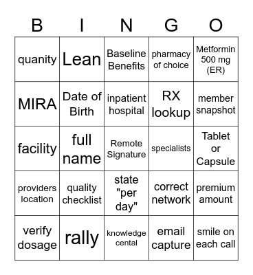 Quality Bingo Card