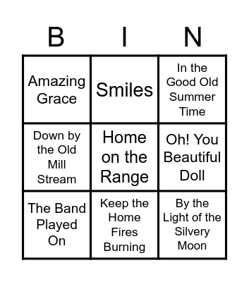 ElderSong Bingo Card