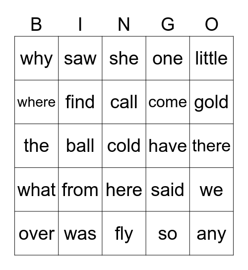 Extension Sight Words Bingo Card