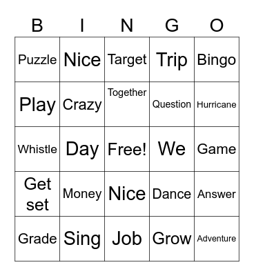 Game Day Bingo Card