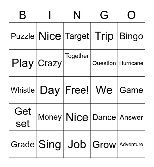 Game Day Bingo Card