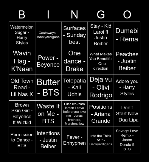 Lollapalooza Bingo Card