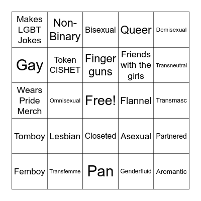 LGBTQ+ Bingo (Very Scuffed) Bingo Card