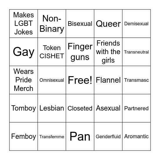 LGBTQ+ Bingo (Very Scuffed) Bingo Card