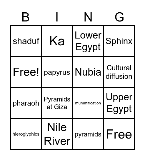 EGYPT Bingo Card