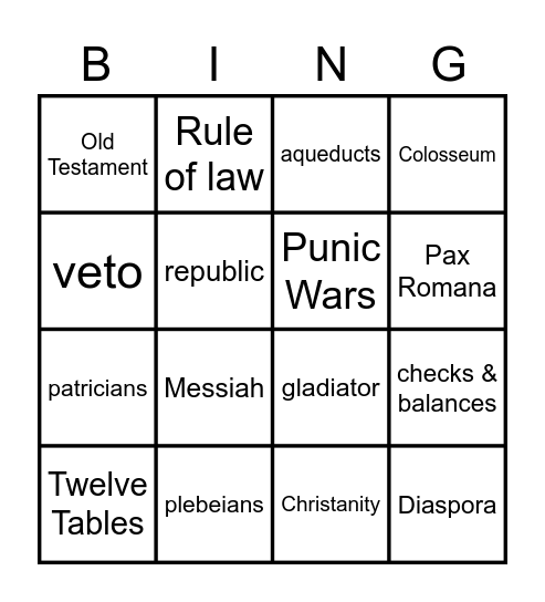 Rome Bingo Card