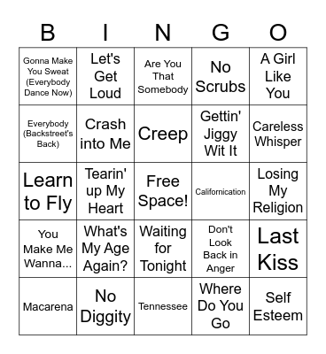 Stuck In The 90s Music Bingo Card