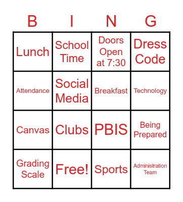 6th Grade Viking Venture Bingo Card