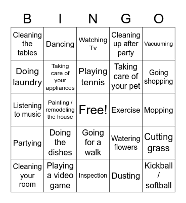Structured Leisure Bingo Card