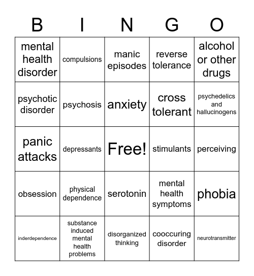 Substance Abuse/Mental Health Education Bingo Card