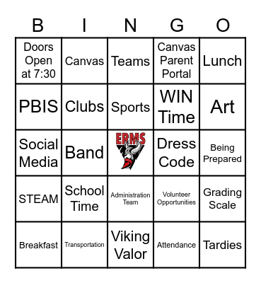 6th Grade Viking Venture Bingo Card