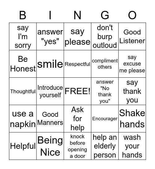 Friendly Bingo Card