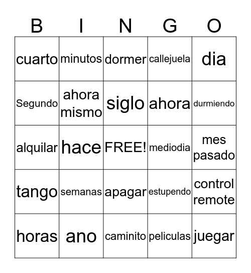 El tiempo libre Bingo Card