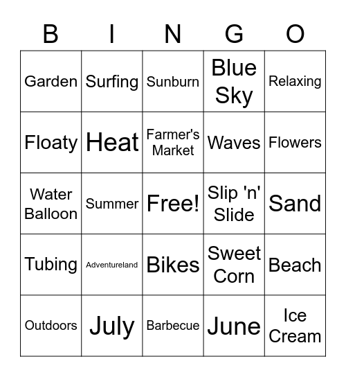 Summer Bingo Card