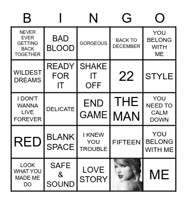 ALL ABOUT TAYLOR SWIFT Bingo Card